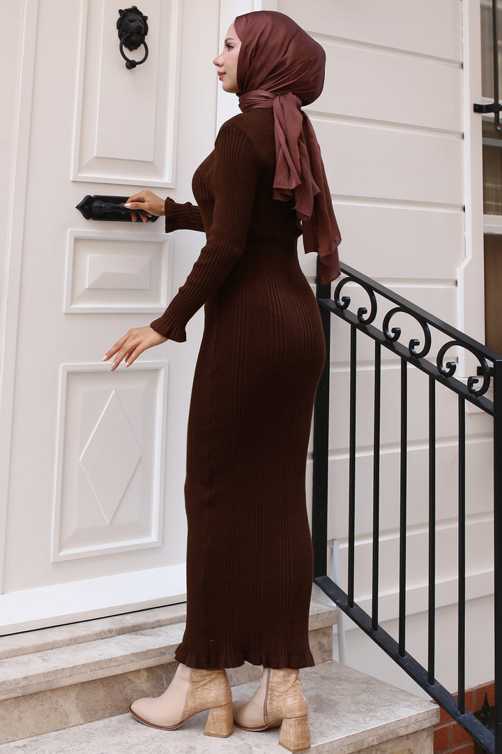 BNG Women Half-necked Wicked Knit Dress Brown - Clermont