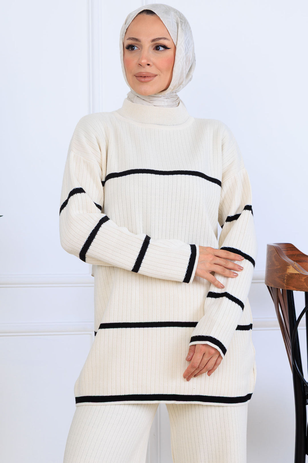 BNG Women Ribbed Striped Knit Set H25301 Stone Color - West Allis