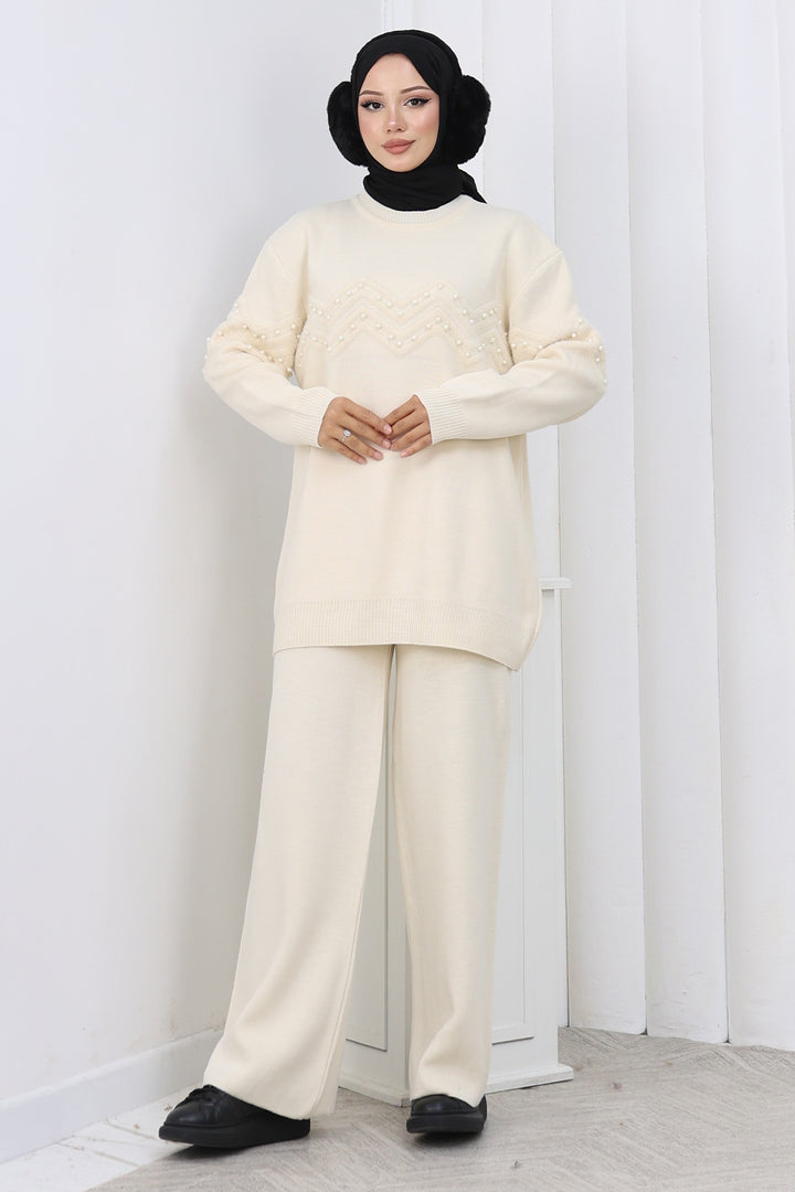 BNG Women Zikzak Boncuklu Takım H25307 Taş Rengi - Spokane Valley