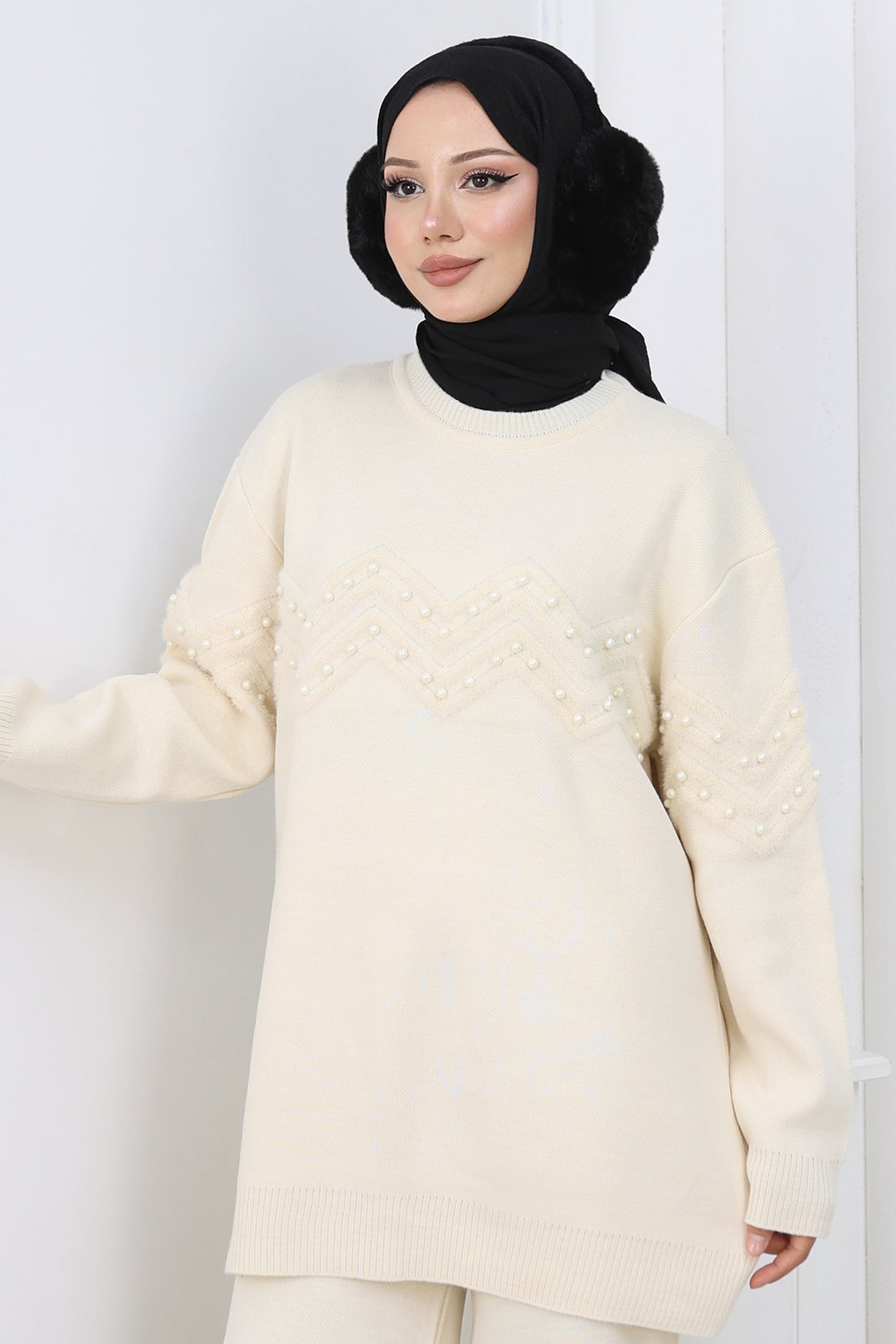 BNG Women Zikzak Boncuklu Takım H25307 Taş Rengi - Spokane Valley