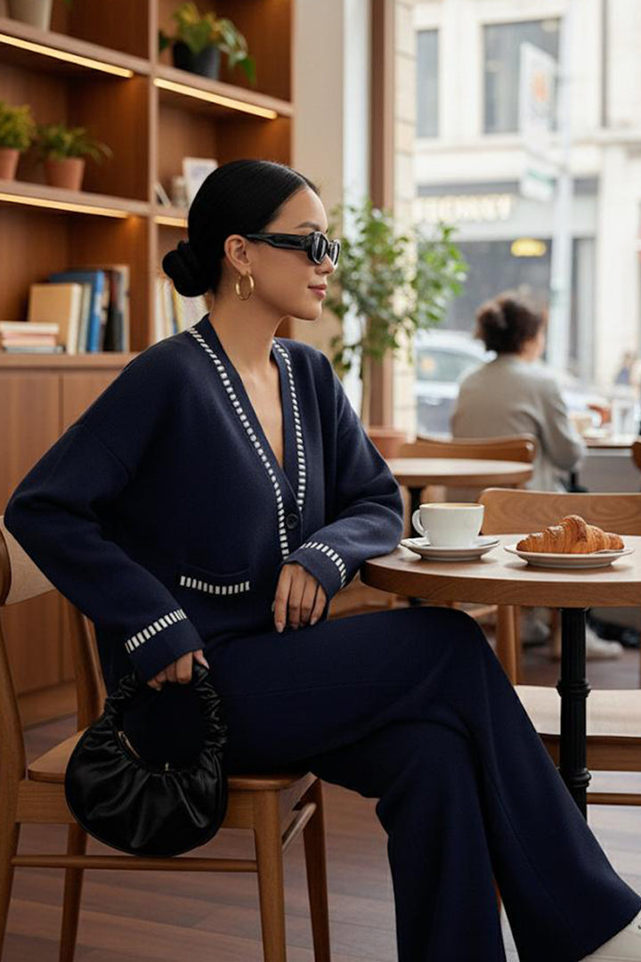 BNG Women Kesik Çizgili Ceket Takım H25306 Lacivert - Bridgewater