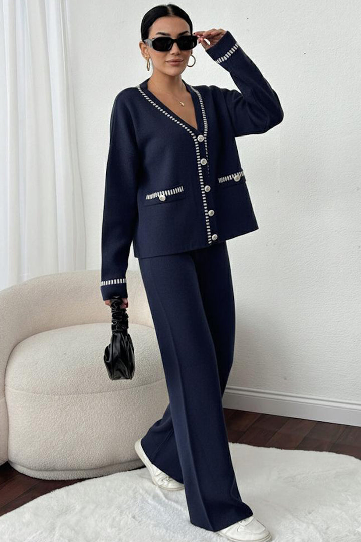 BNG Women Kesik Çizgili Ceket Takım H25306 Lacivert - Bridgewater