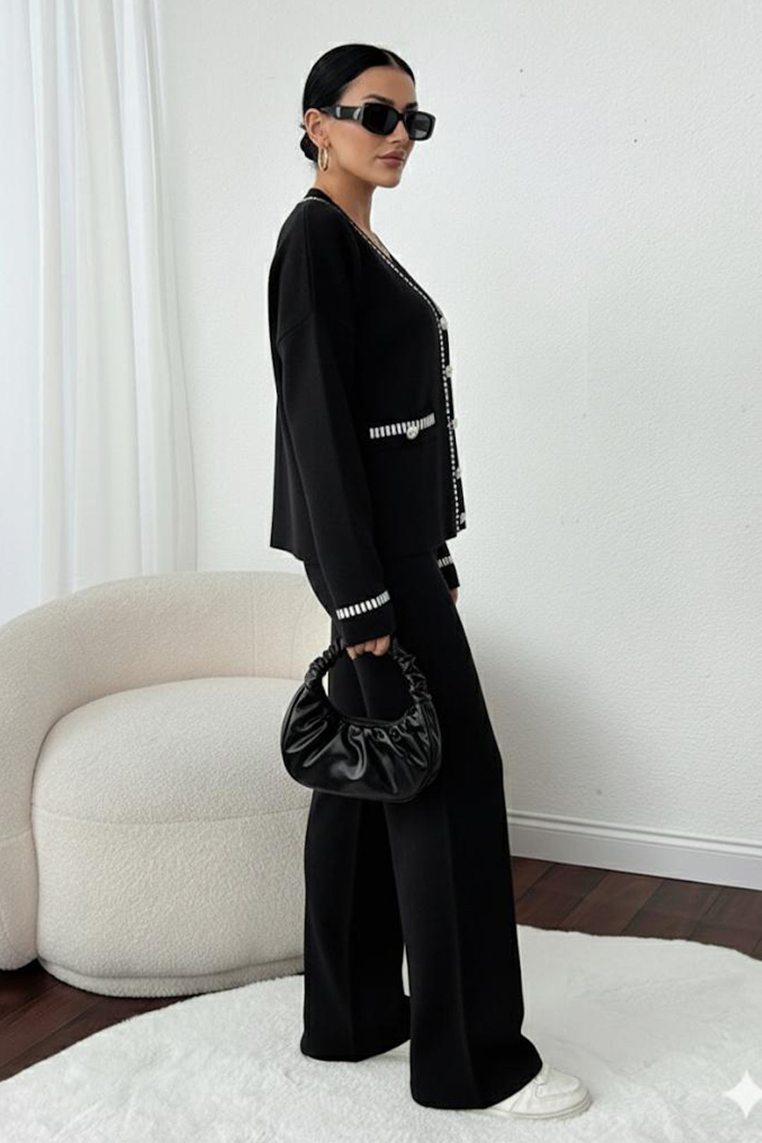 BNG Women Cut Striped Suit Jacket H25306 Black - Fedosiia