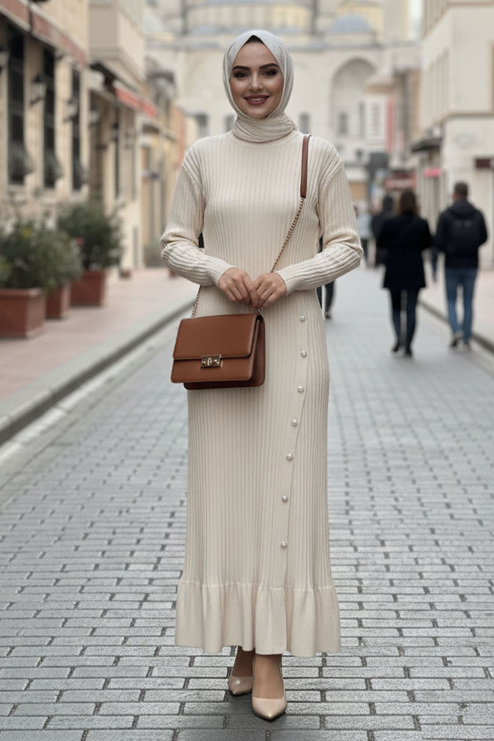 BNG Women Side Buttoned Frilly Dress H25309 Stone Color - Colombes