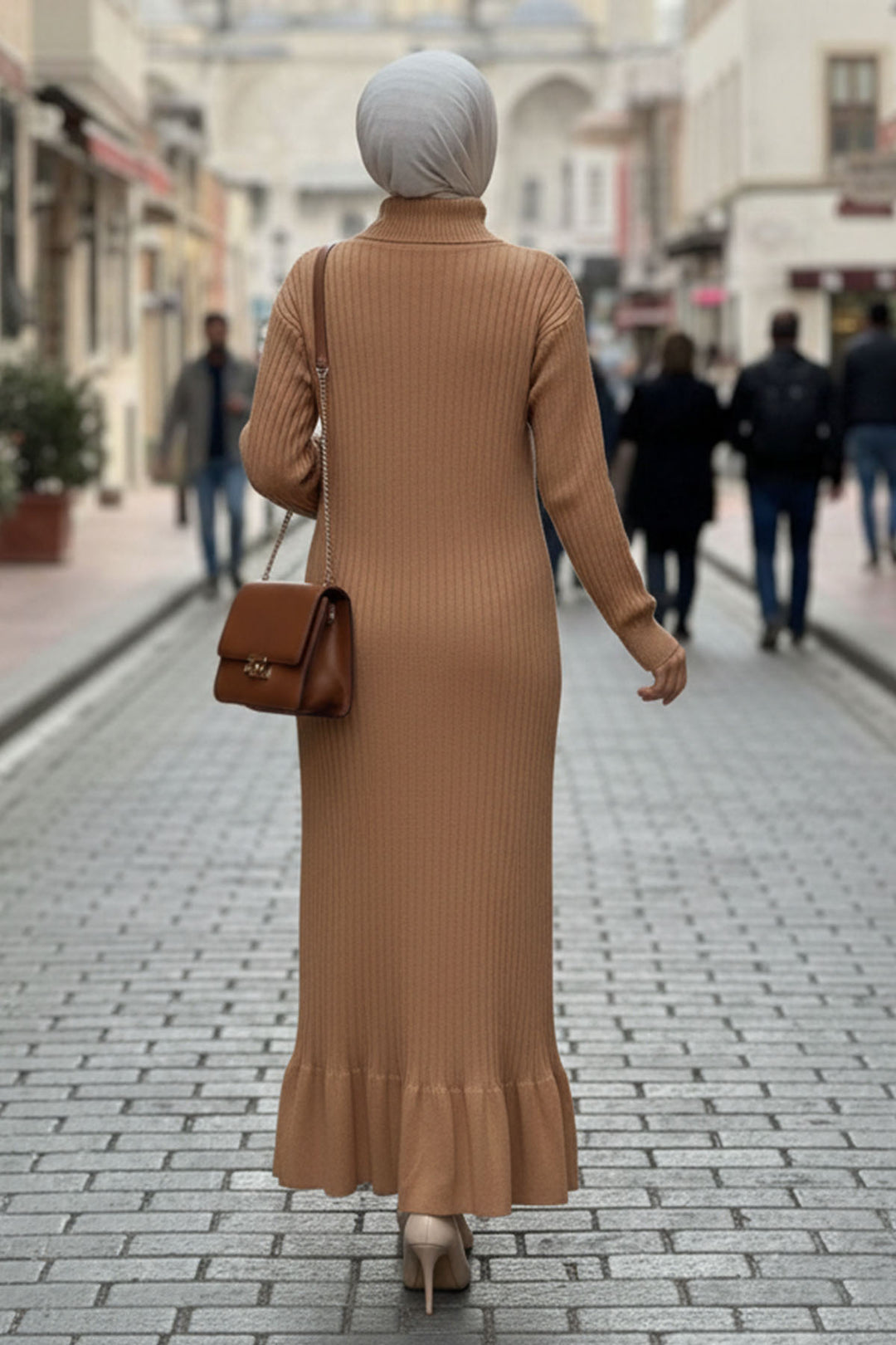 BNG Women Yan Düğmeli Fırfırlı Elbise H25309 Vizon - Coral Gables