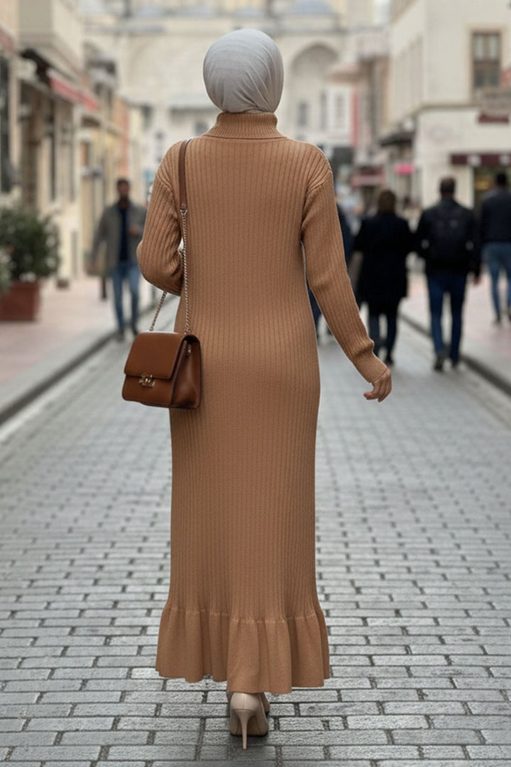 BNG Women Yan Düğmeli Fırfırlı Elbise H25309 Vizon - Coral Gables