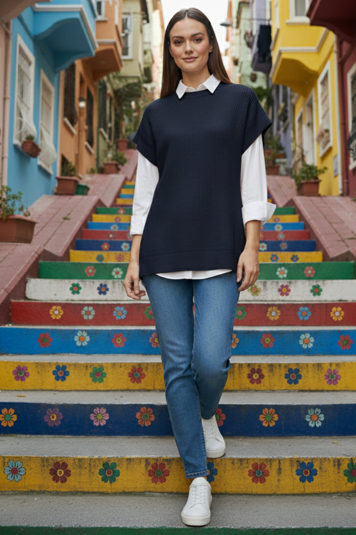 BNG Women Hair Braided Sweater H25310 Navy - Bethlehem