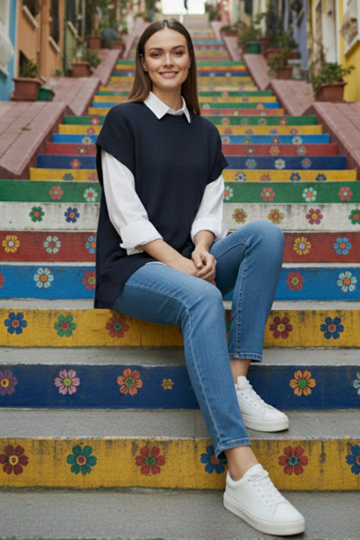 BNG Women Hair Braided Sweater H25310 Navy - Bethlehem