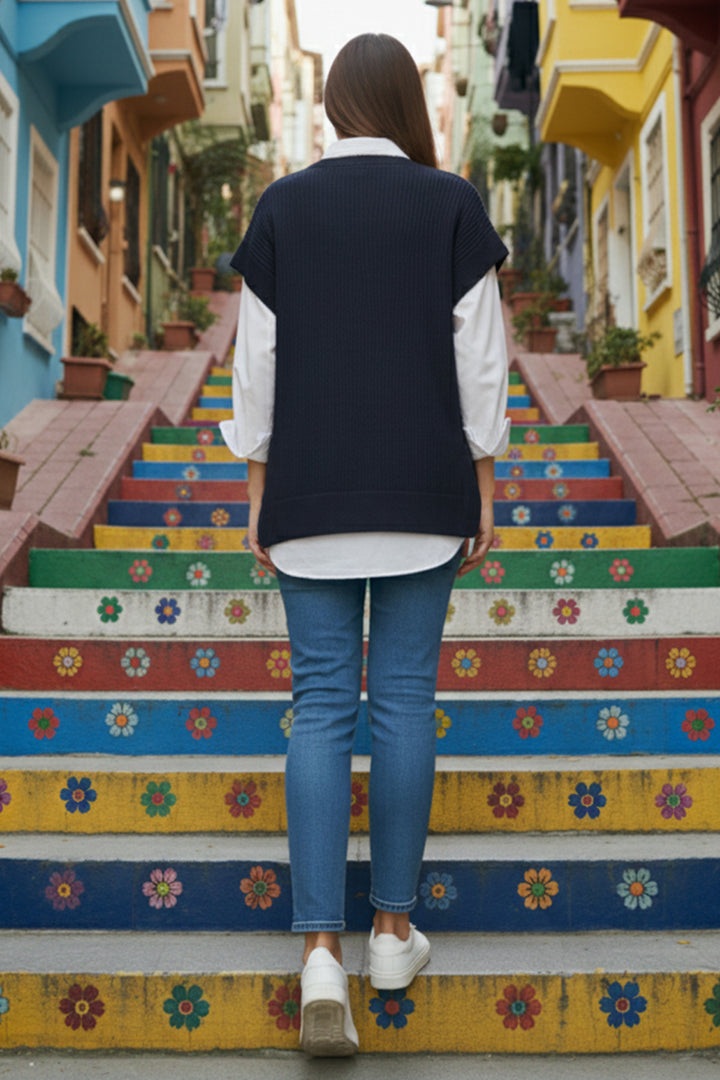 BNG Women Hair Braided Sweater H25310 Navy - Bethlehem