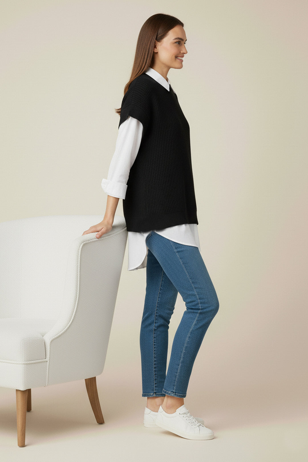 BNG Women Saç Örgü Süveter H25310 Siyah - Maia