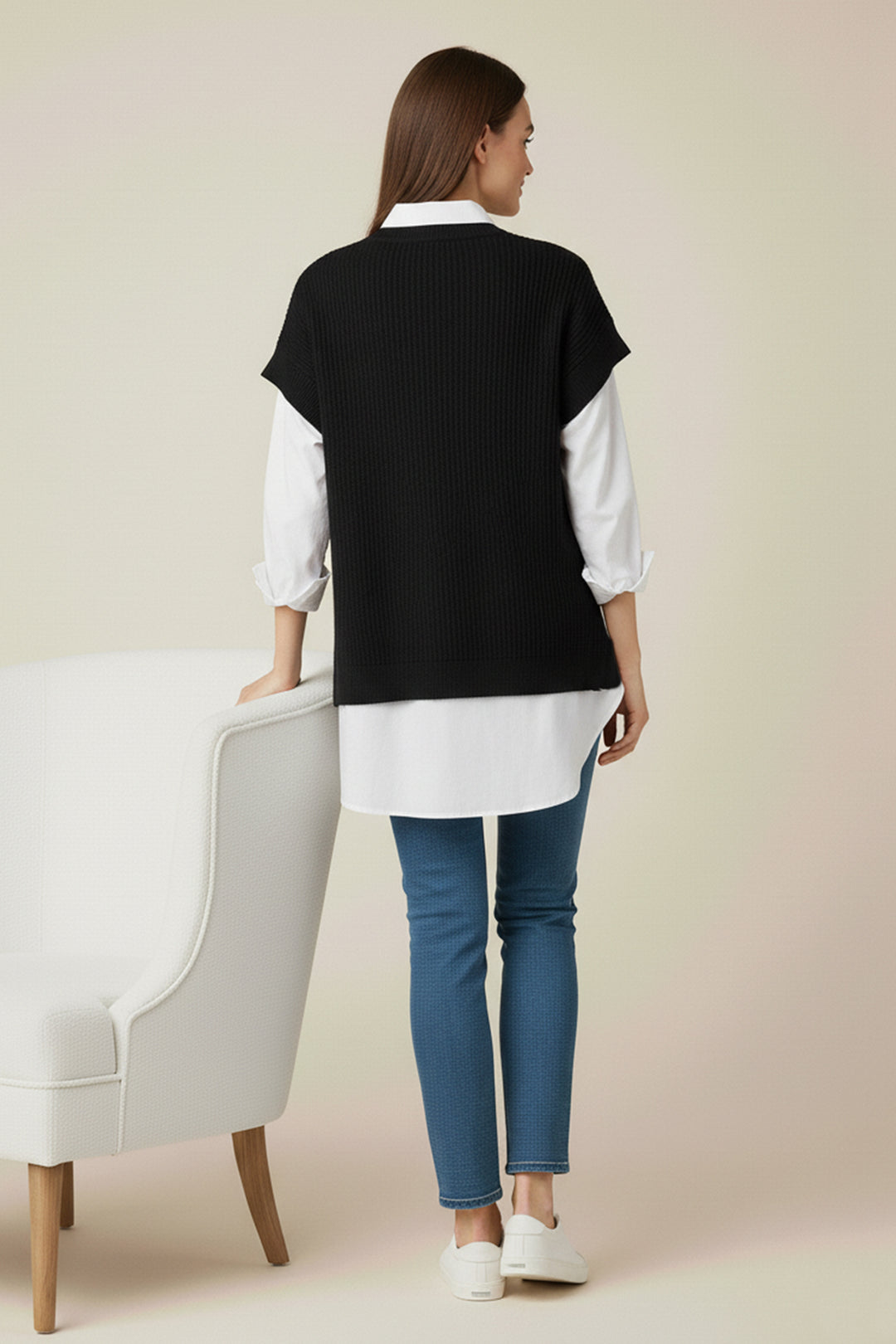 BNG Women Saç Örgü Süveter H25310 Siyah - Maia