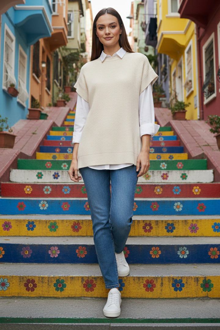 BNG Women Saç Örgü Süveter H25310 Taş Rengi - Kamp-Lintfort