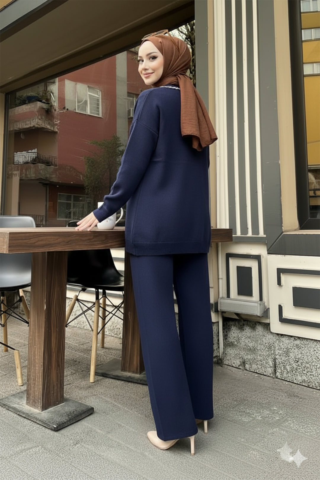 BNG Women Şerit Detaylı Triko Ceket Takım H25302 Lacivert - Gorinchem