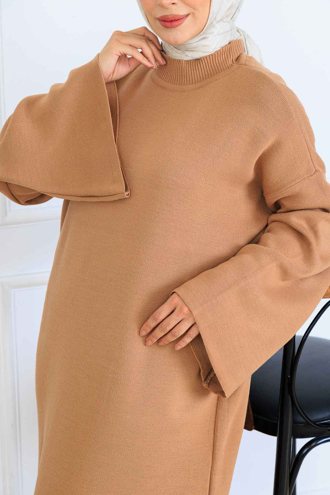 BNG Women Uzun Triko Elbise H25303 Vizon - Carson