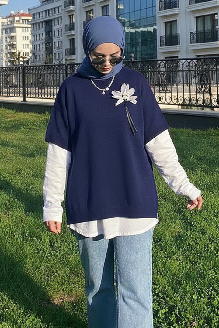 BNG Women Ribbed Oversized Knit Sweater H25304 Navy - Long Beach