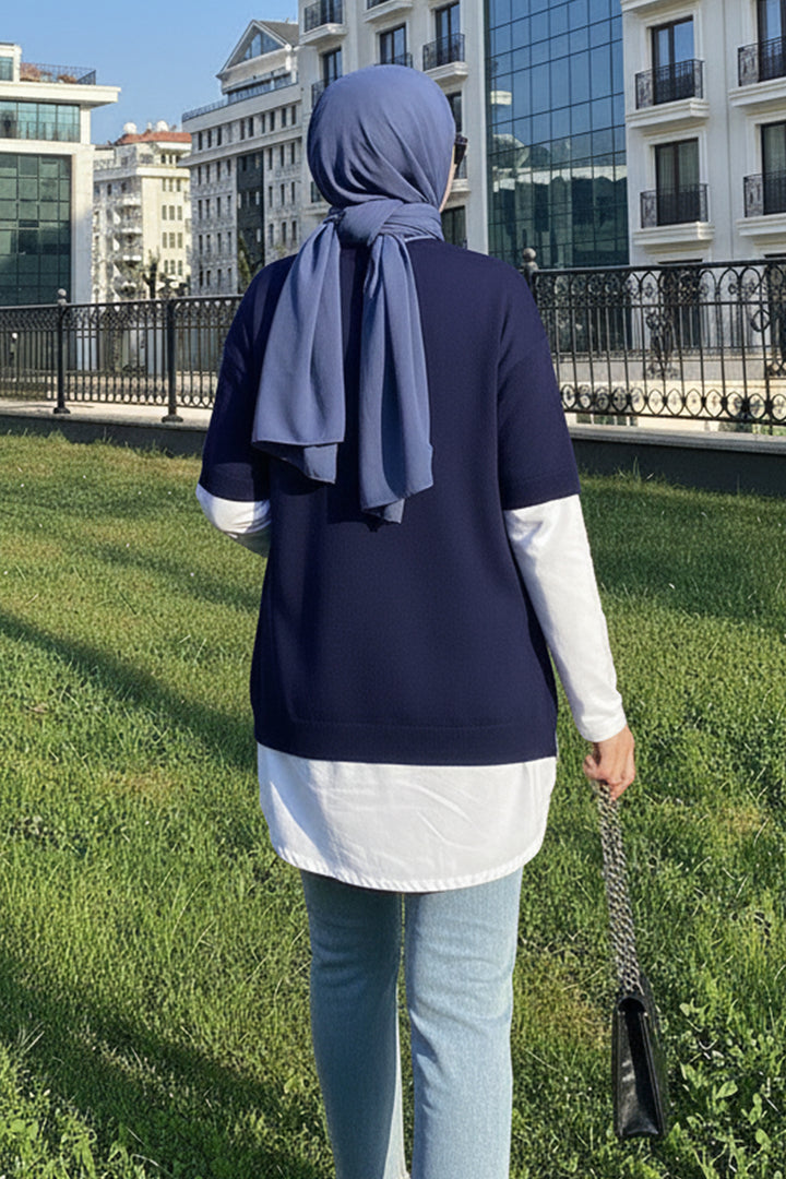 BNG Women Ribbed Oversized Knit Sweater H25304 Navy - Long Beach