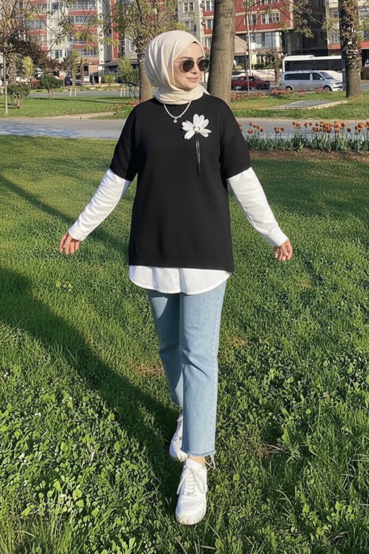 BNG Women Fitilli Oversize Triko Süveter H25304 Siyah - Colorado Springs