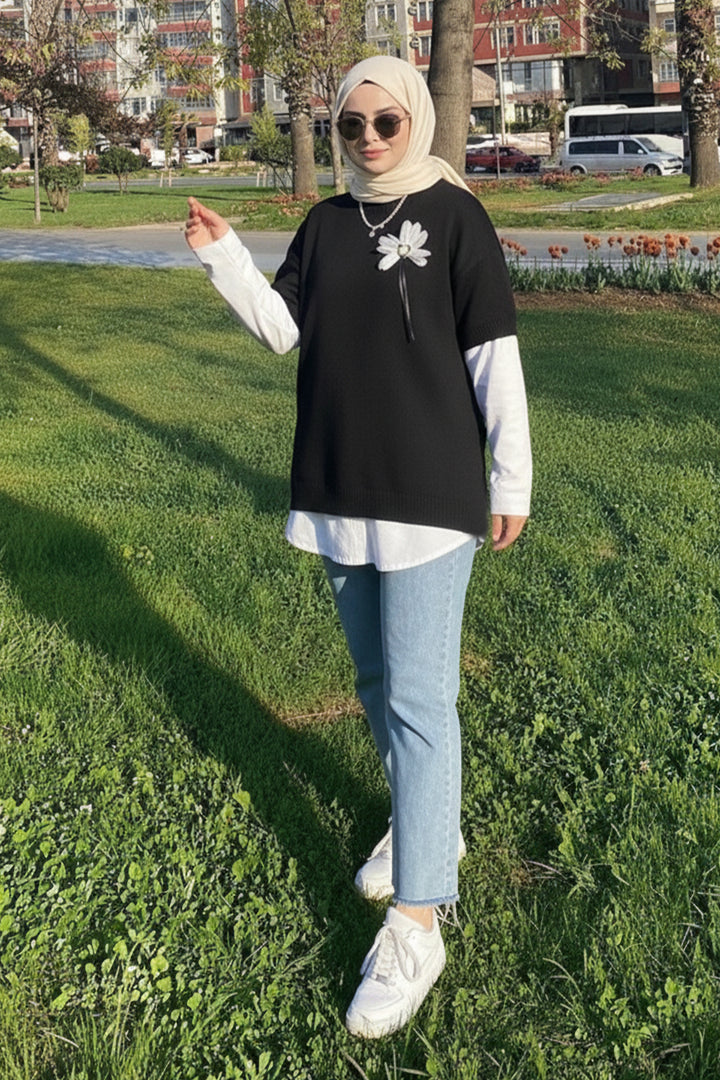 BNG Women Fitilli Oversize Triko Süveter H25304 Siyah - Colorado Springs