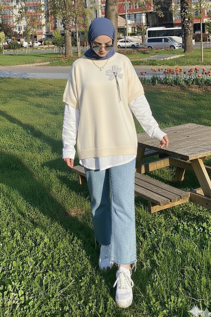 BNG Women Fitilli Oversize Triko Süveter H25304 Taş Rengi - Tacoma