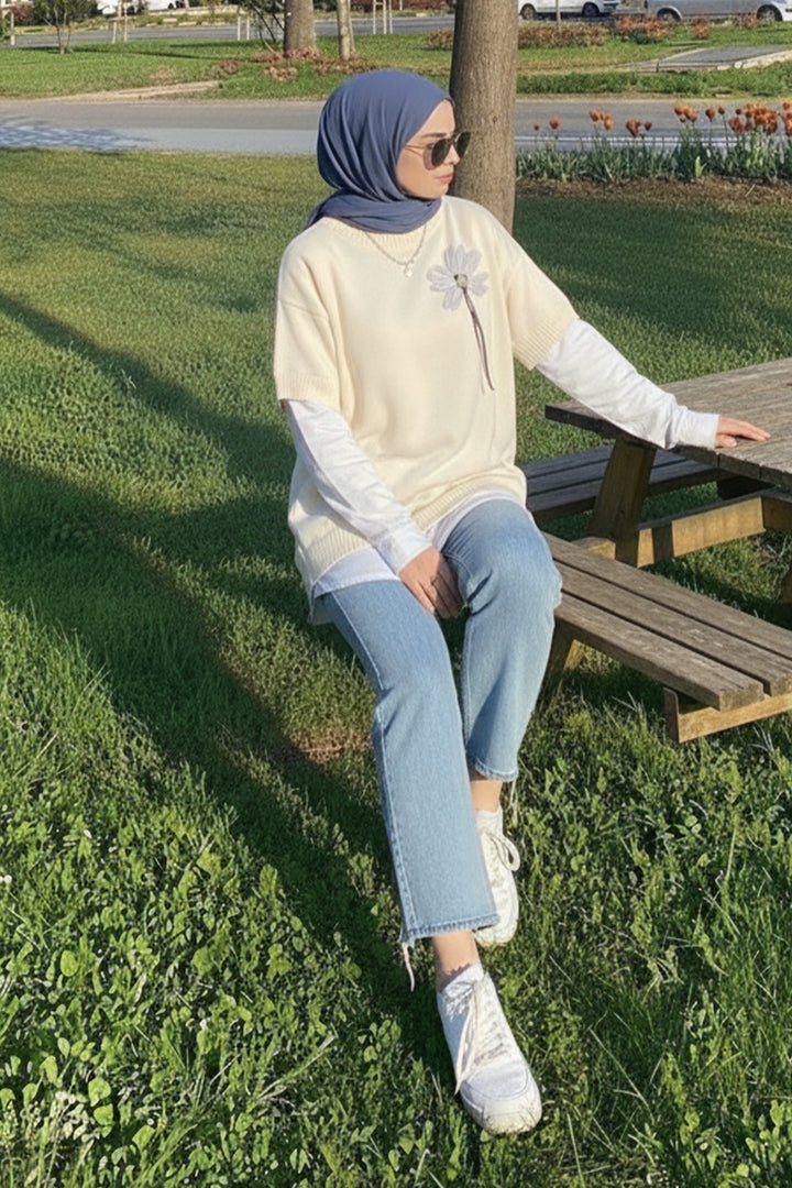 BNG Women Fitilli Oversize Triko Süveter H25304 Taş Rengi - Tacoma