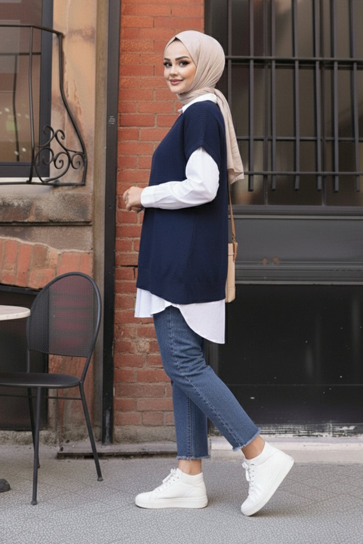 BNG Women Oversize Triko Süveter H25305 Lacivert - Panevėžys