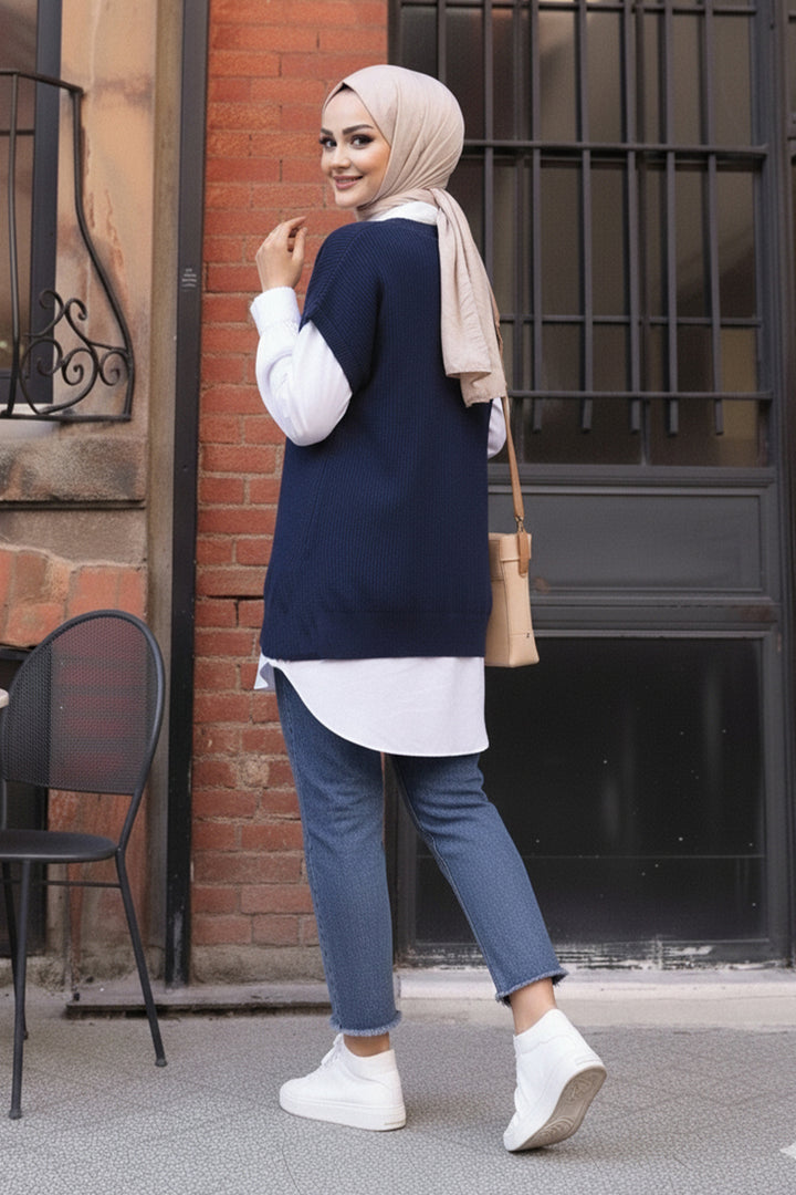 BNG Women Oversize Triko Süveter H25305 Lacivert - Panevėžys