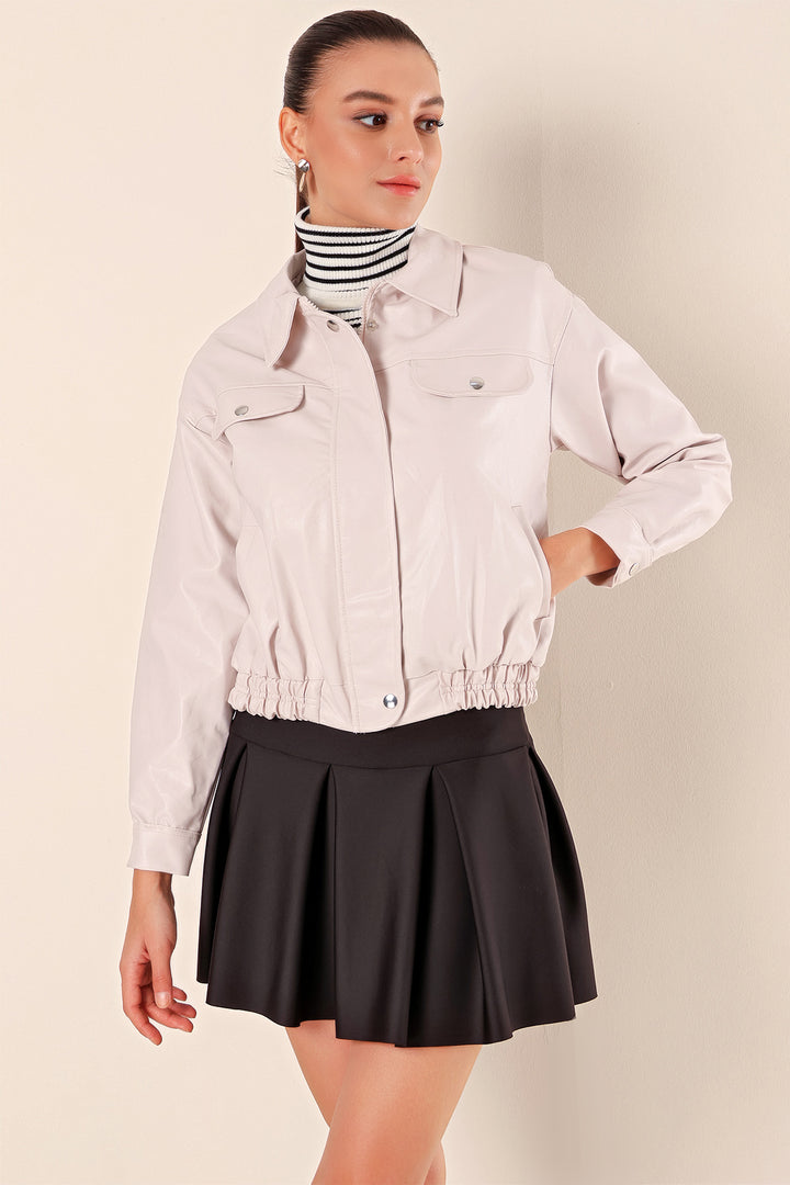 BGD Women Zippered Faux Leather Jacket - Ecru - Avondale