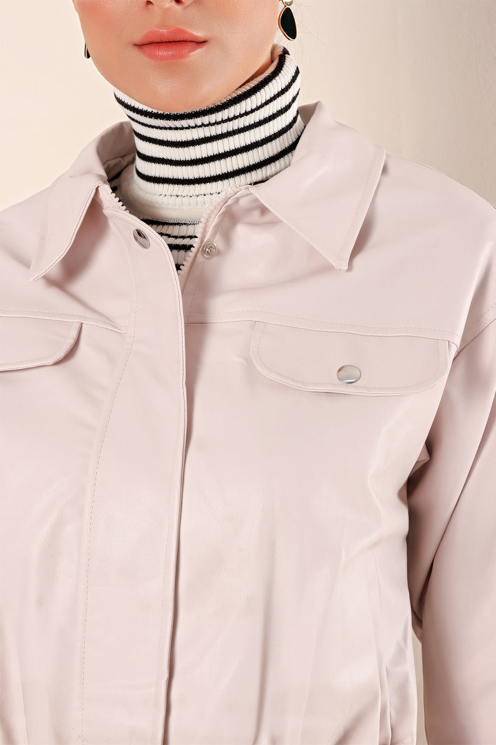 BGD Women Zippered Faux Leather Jacket - Ecru - Avondale