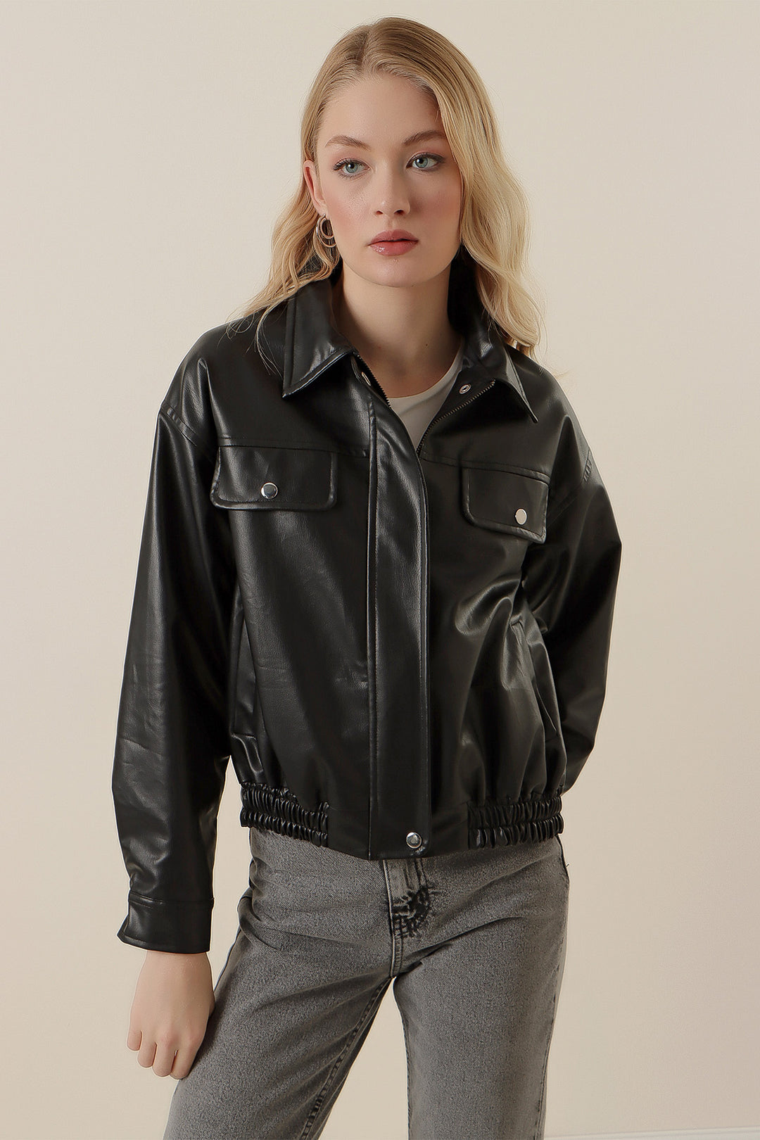 BGD Women Zippered Faux Leather Jacket - Black - Derry