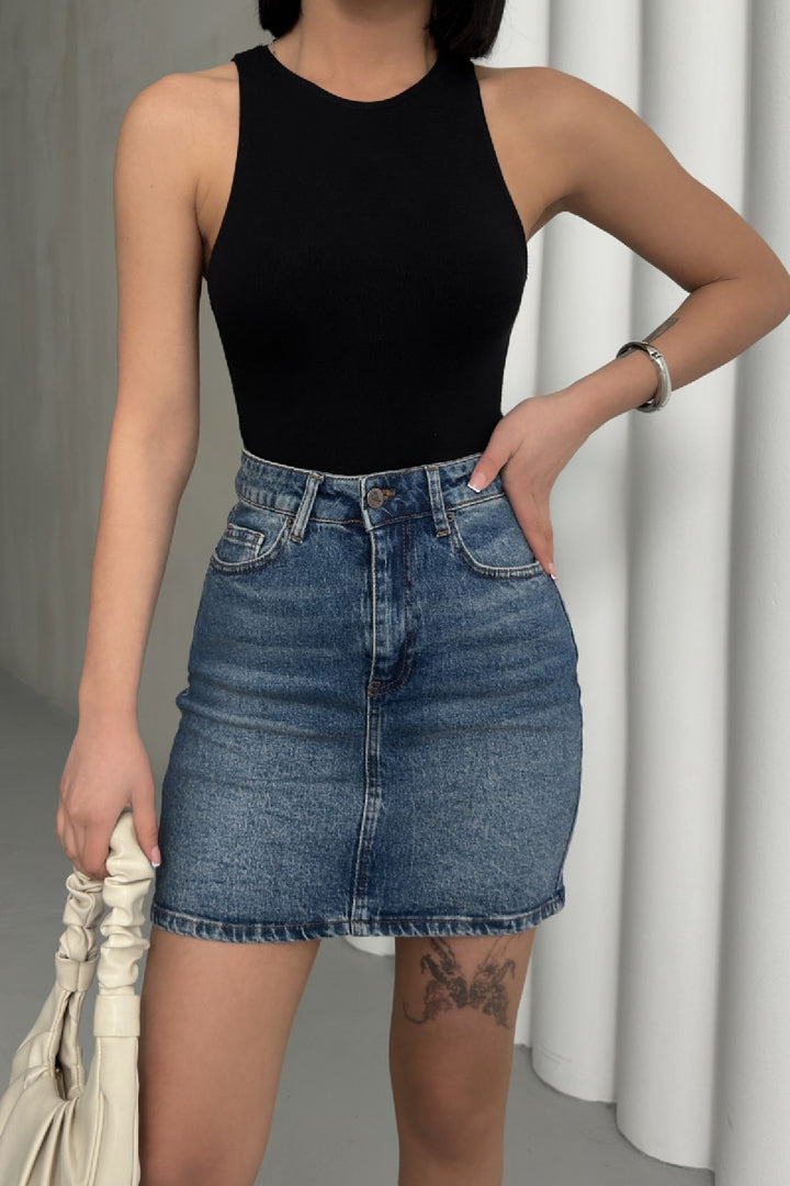 XLJ Short Length Denim Skirt with Stitched Hem Mixed - Capelle aan den IJssel