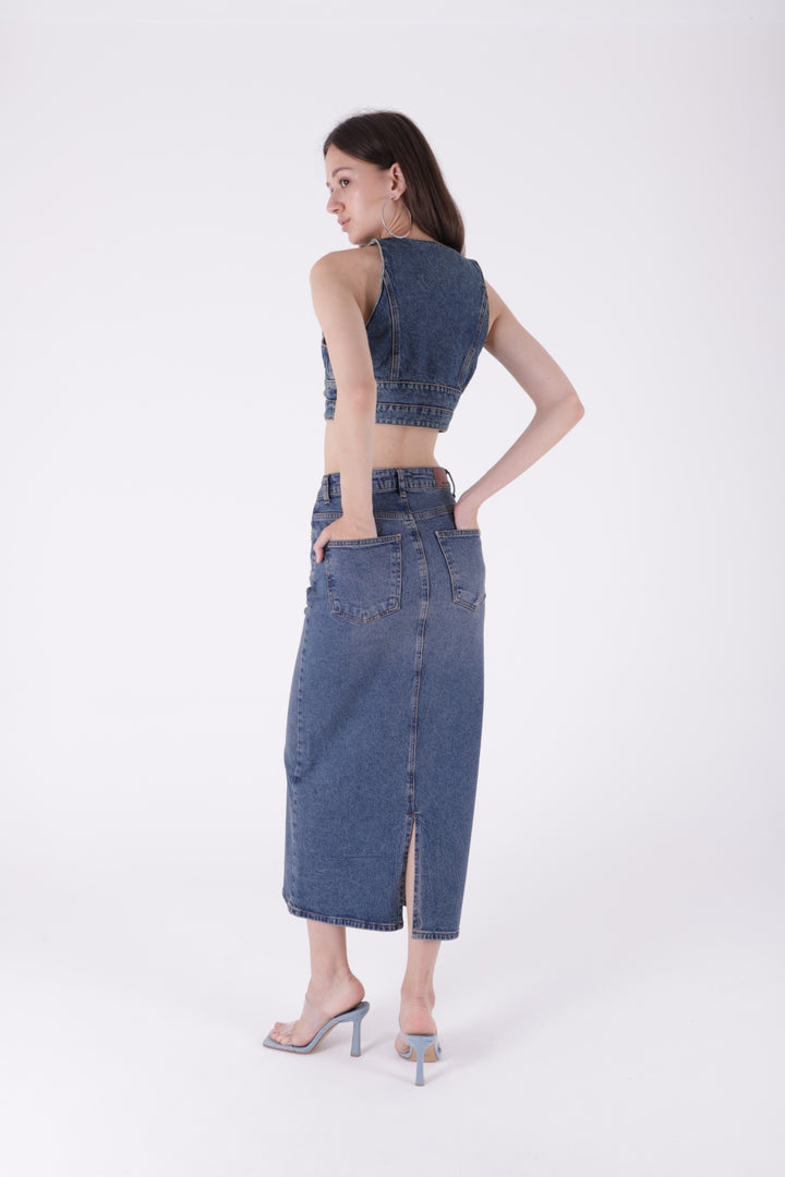 XLJ Classic Long Denim Skirt Mixed - León