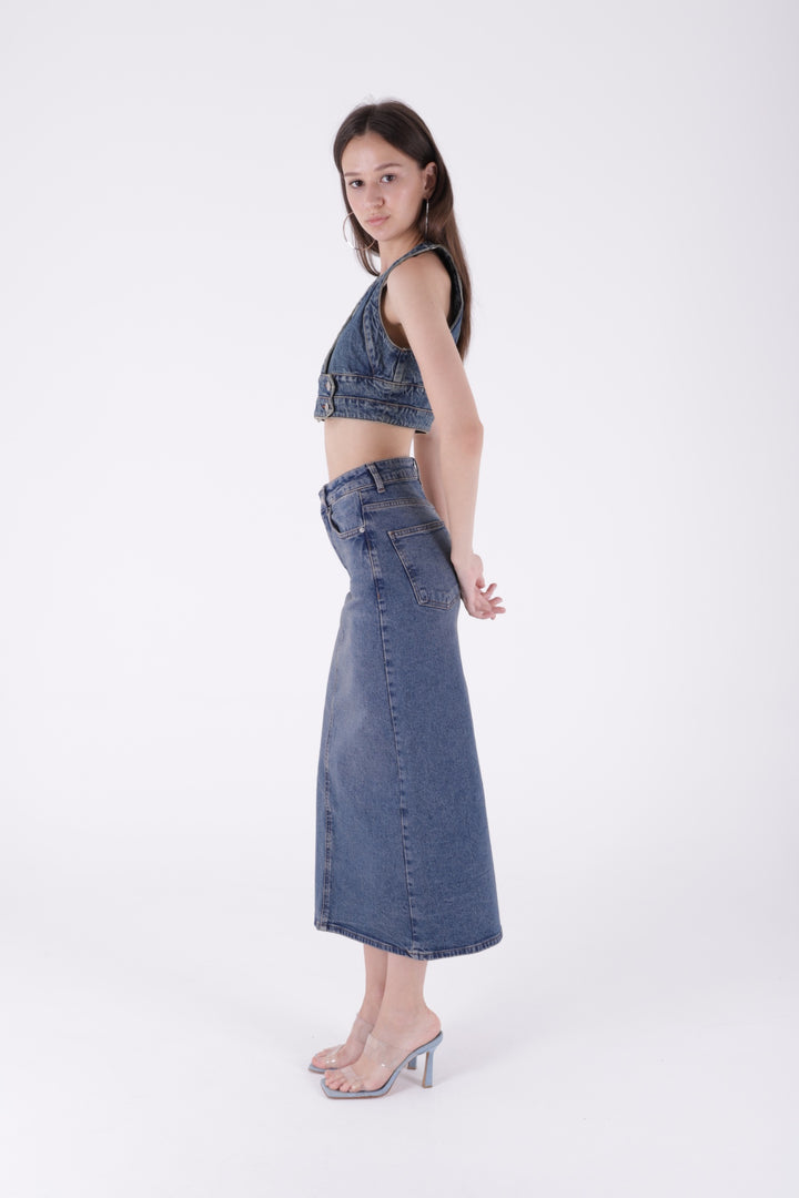 XLJ Classic Long Denim Skirt Mixed - León
