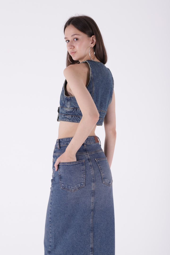 XLJ Classic Long Denim Skirt Mixed - León