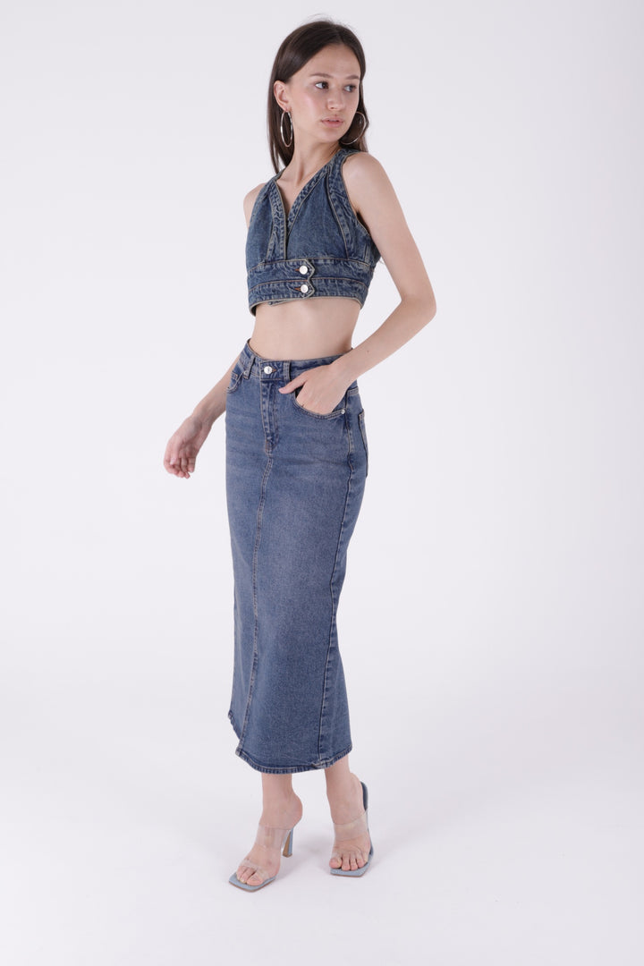 XLJ Classic Long Denim Skirt Mixed - León