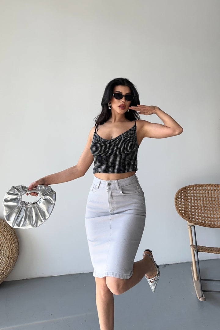 XLJ Classic Mid Length Denim Skirt Mixed - Altrincham