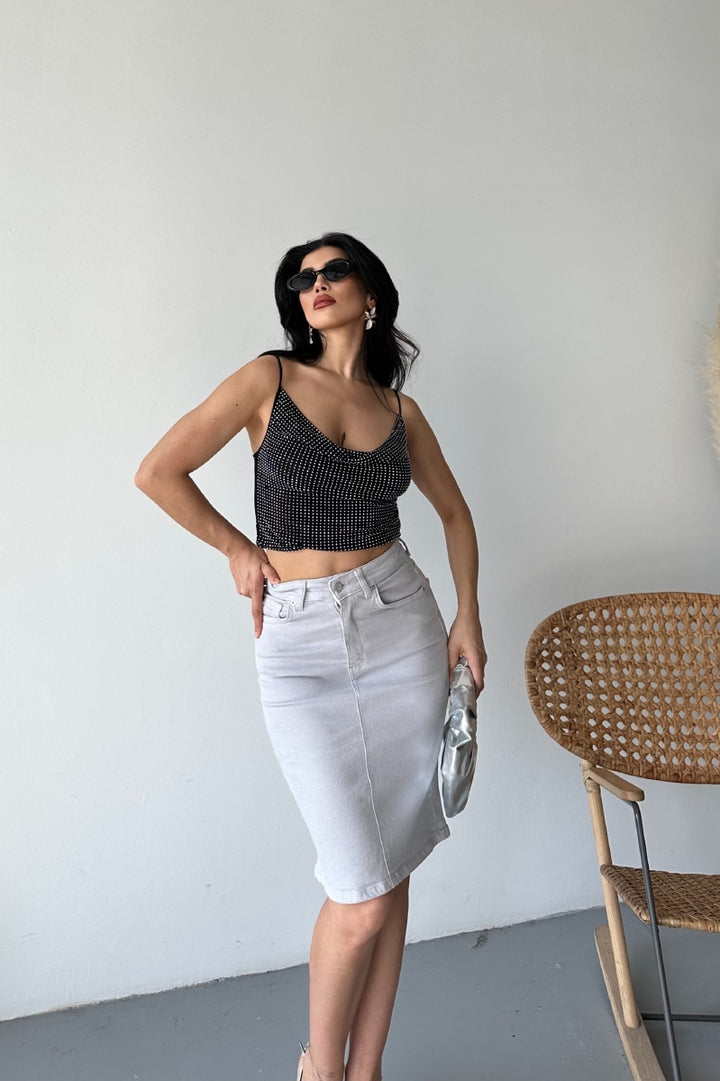 XLJ Classic Mid Length Denim Skirt Mixed - Altrincham