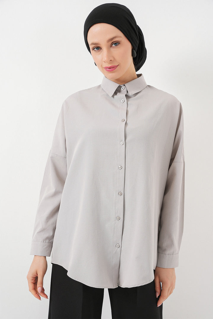 BGD Women Oversize Basic Hijab Shirt - Dark Gray - Reynoldsburg
