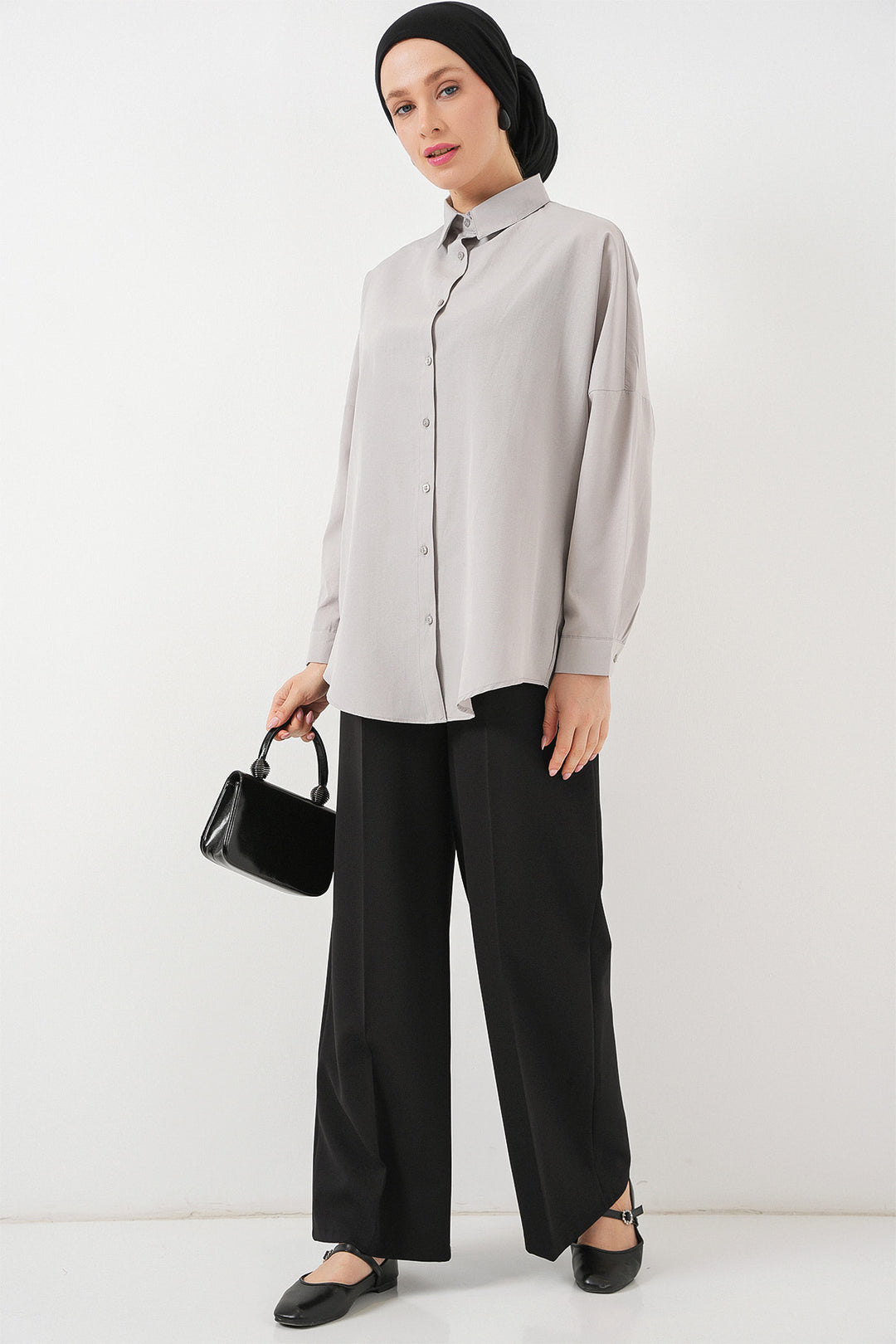 BGD Women Oversize Basic Hijab Shirt - Dark Gray - The Villages