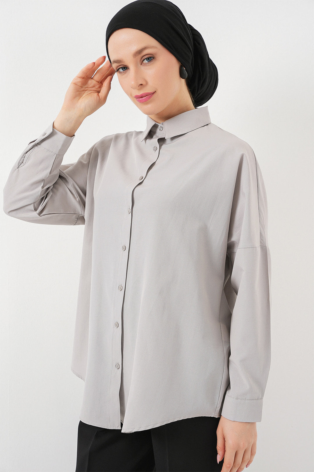 BGD Women Oversize Basic Hijab Shirt - Dark Gray - Reynoldsburg