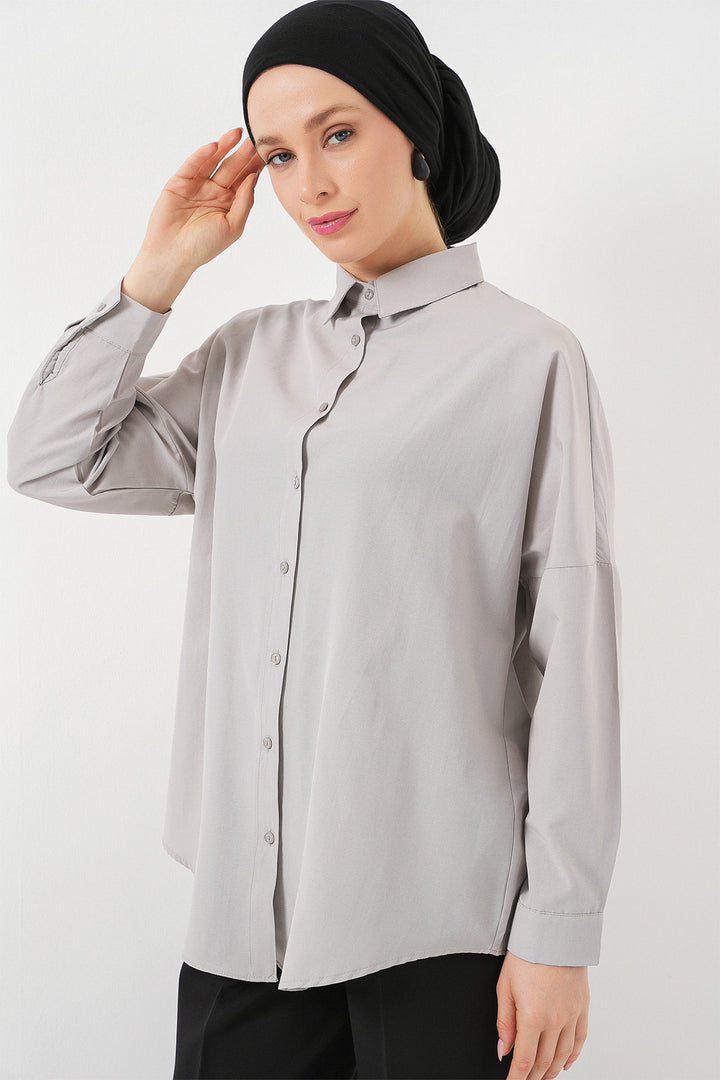 BGD Women Oversize Basic Hijab Shirt - Dark Gray - Reynoldsburg