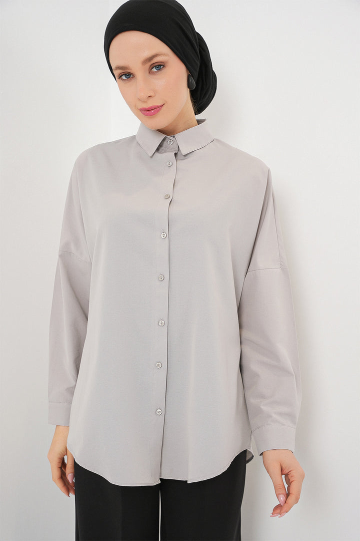 BGD Women Oversize Basic Hijab Shirt - Dark Gray - Reynoldsburg