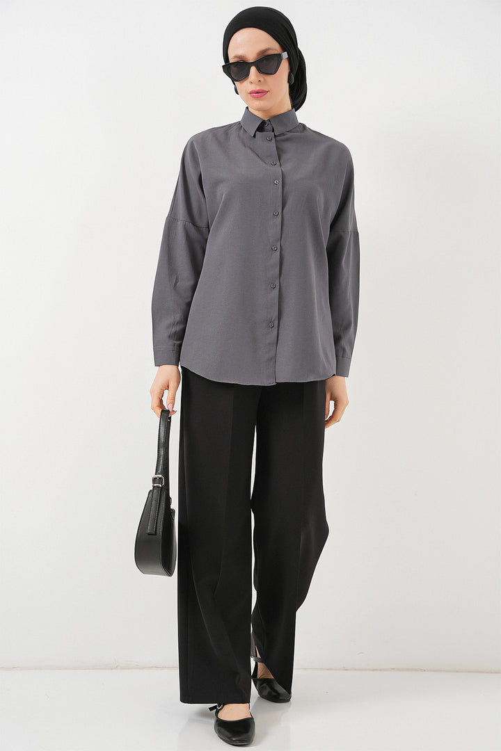 BGD Women Oversize Basic Hijab Shirt - Gray - Fishers