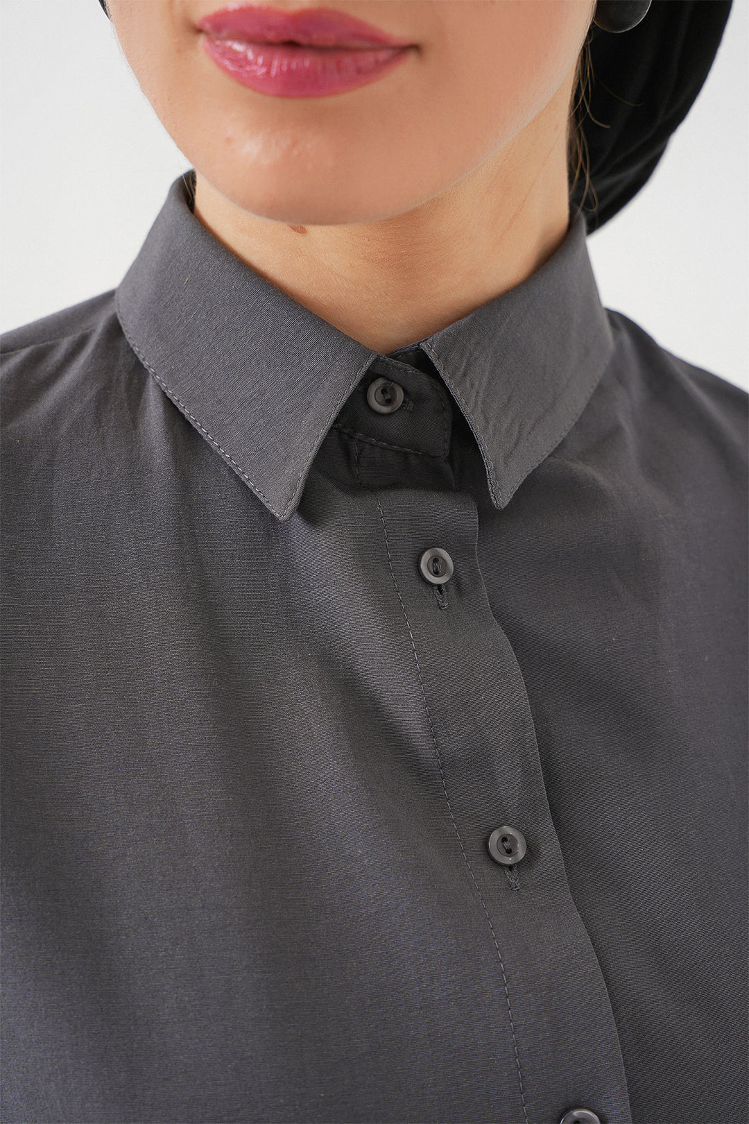 BGD Women Oversize Basic Hijab Shirt - Gray - Fishers