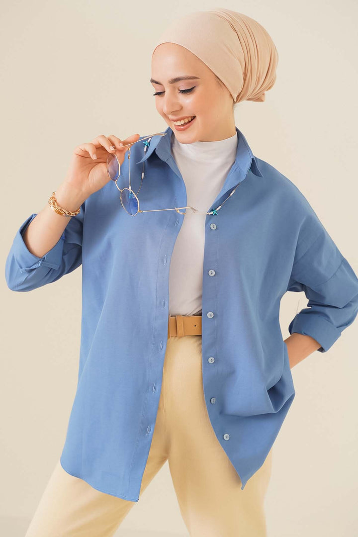 BGD Women Oversize Basic Hijab Shirt - Indigo - San Felíu de Llobregat