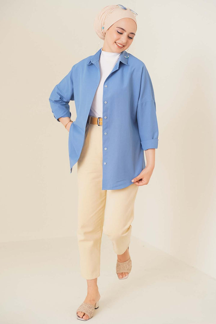 BGD Women Oversize Basic Hijab Shirt - Indigo - San Felíu de Llobregat