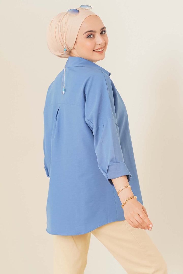 BGD Women Oversize Basic Hijab Shirt - Indigo - San Felíu de Llobregat