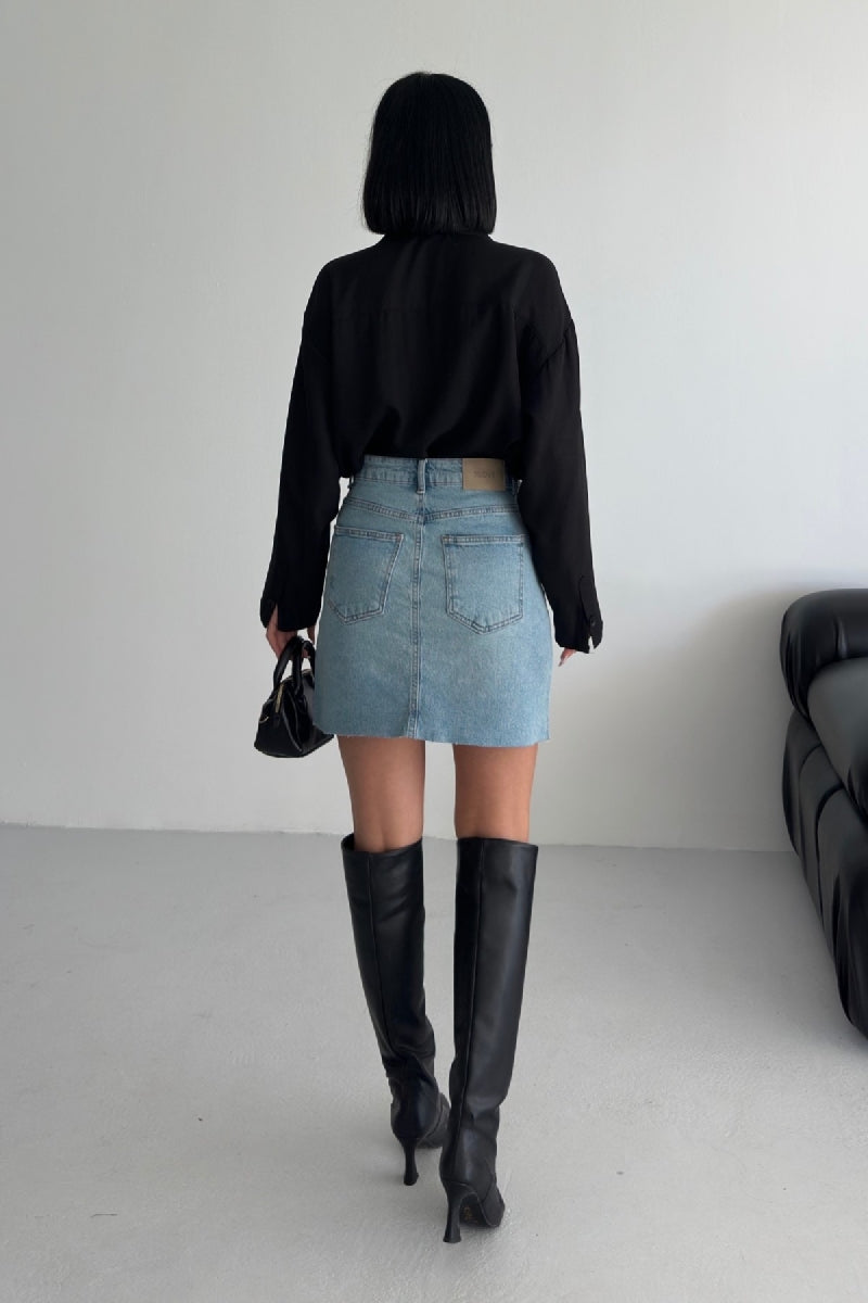 XLJ Mini Denim Skirt with Triangle Detail Mixed - Woodlawn