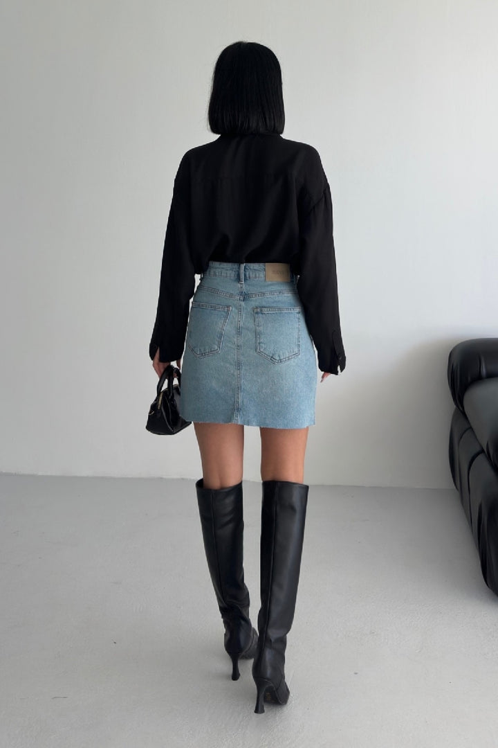 XLJ Mini Denim Skirt with Triangle Detail Mixed - Woodlawn