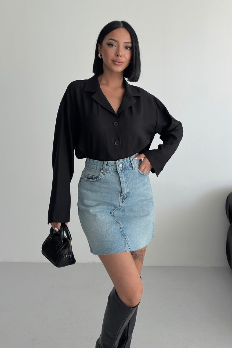 XLJ Mini Denim Skirt with Triangle Detail Mixed - Woodlawn