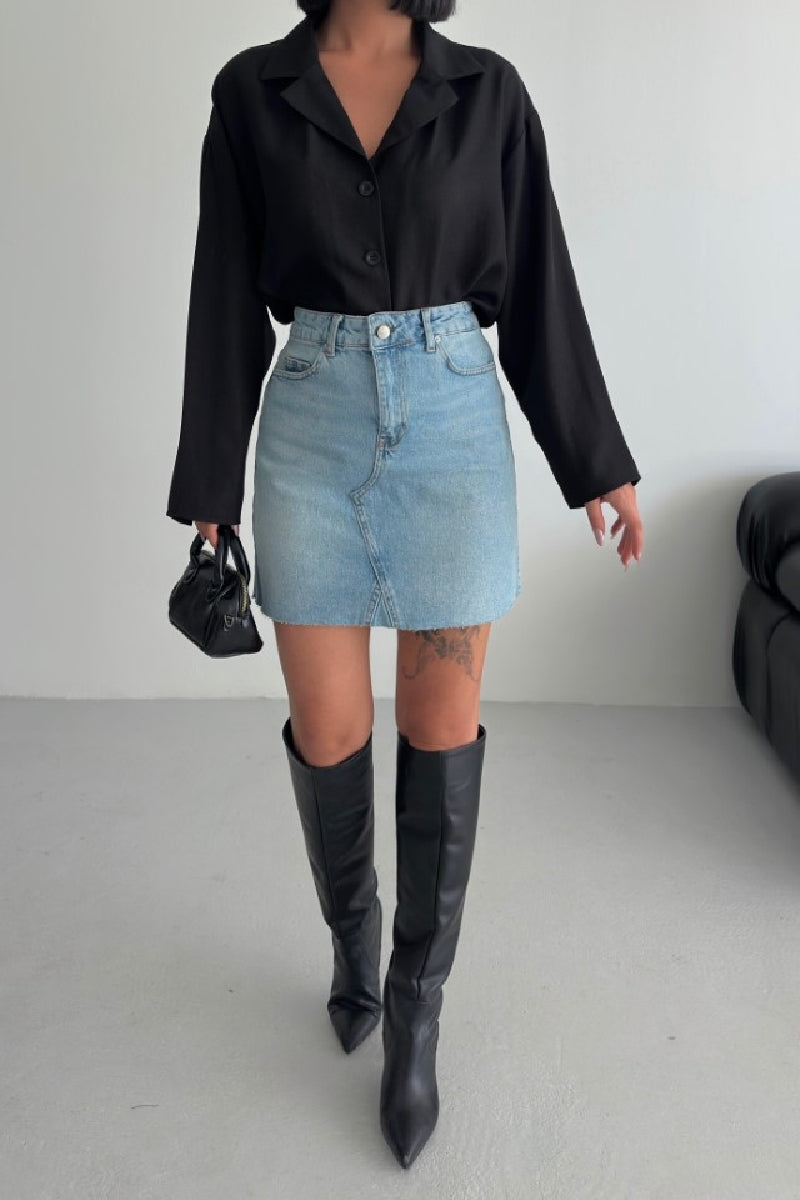 XLJ Mini Denim Skirt with Triangle Detail Mixed - Woodlawn